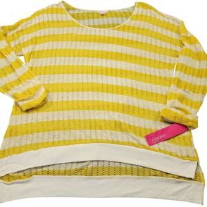 Xhilaration Yellow Sweater NEW Stretch Stripe Sweater Open Knit Top Women Size L